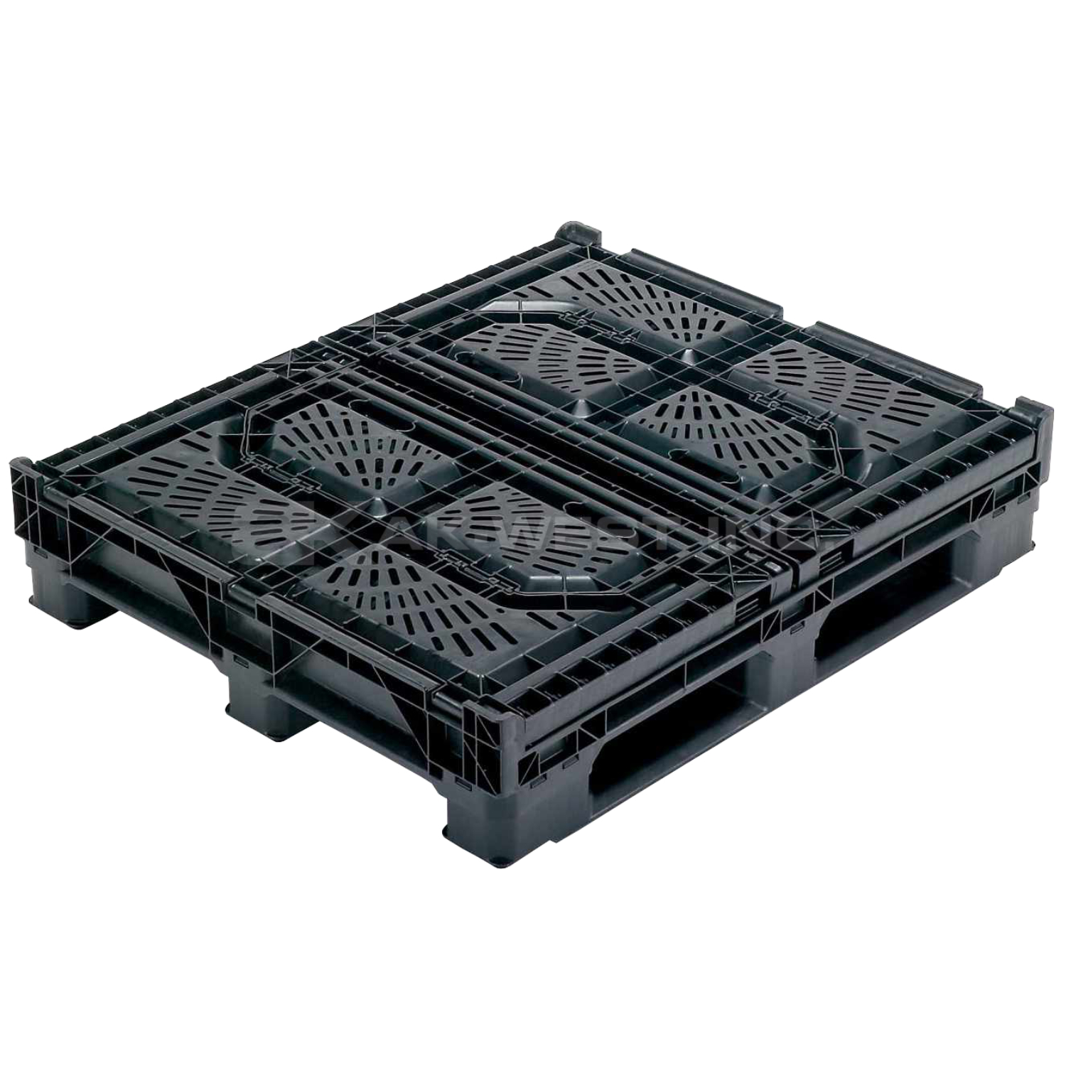 Black, 48" x 40" x 32", Vented Collapsible, 4 Gates, Field Bin Bulk Container