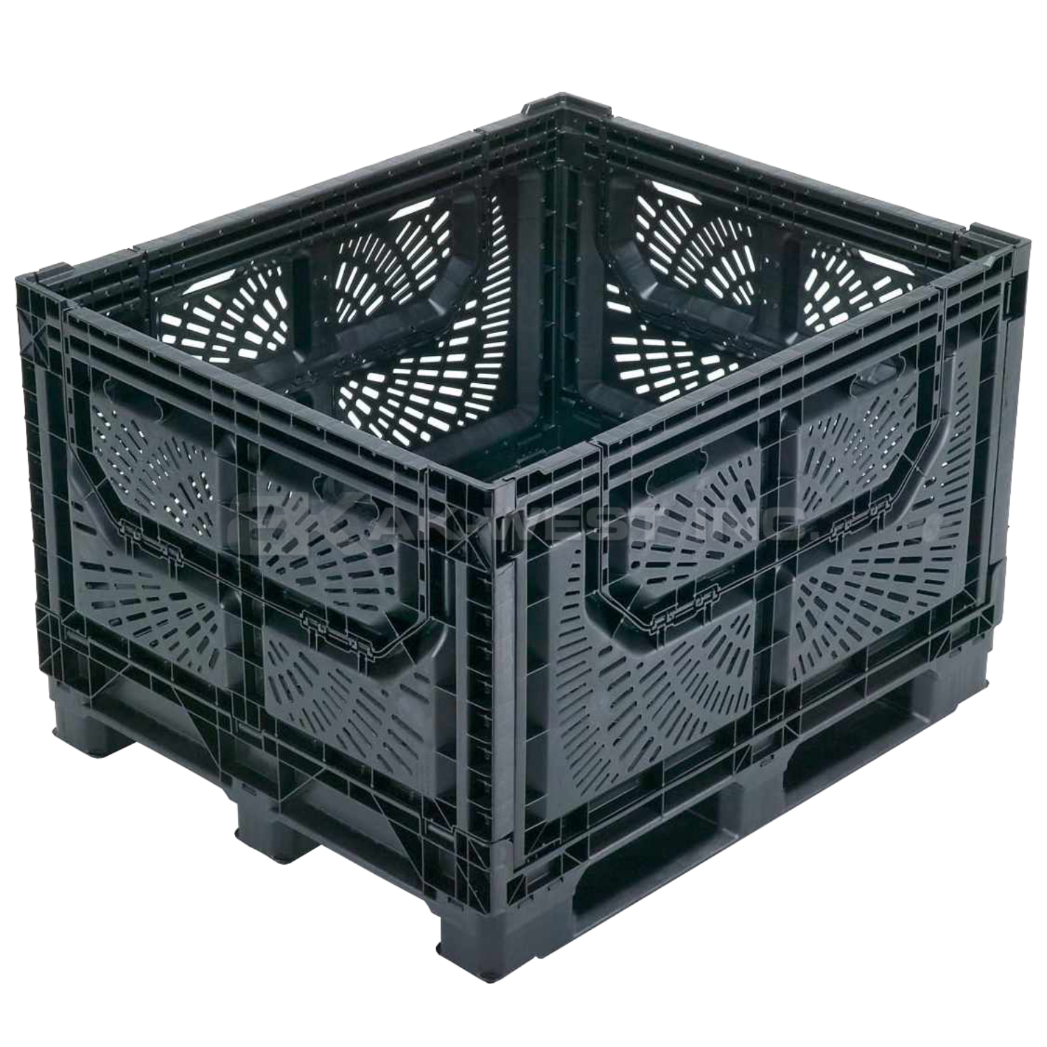Black, 48" x 40" x 32", Vented Collapsible, 4 Gates, Field Bin Bulk Container