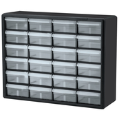 Black, 20" x 6-3/8" x 15-13/16" Plastic Storage Cabinet w/ 24 Drawers - Drawer Size 6" x 4-9/16" x 2-3/16"
