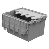 Grey, 21" x 15" x 12" Attached Lid Container, Traction Bottom