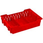 Red, 19"L x 13"W x 5"H Stack and Nest Container w/ Vented Sides and Base w/ Dividers