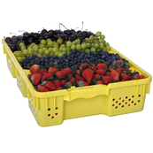 Yellow, 24"L x 16"W x 5"H Stack and Nest Container w/ Vented Sides and Base