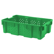 Green, 24"L x 16"W x 7"H Stack and Nest Container w/ Vented Sides and Base