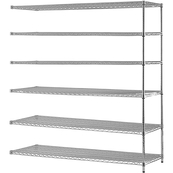 Chrome, 24"D x 60"W x 54"H, 6 Shelf, Wire Shelving Adder Kit