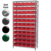 12"D x 36"W x 74"H Chrome Shelf w/ (12) Shelves and (55) 30130s