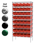 18"D x 36"W x 74"H Chrome Shelf w/ (9) Shelves and (40) 30098s