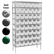 18"D x 48"W x 74"H Chrome Shelf w/ (9) Shelves and (48) 30098s