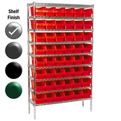 18"D x 48"W x 74"H Chrome Shelf w/ (9) Shelves and (48) 30098s