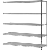 Chrome, 18"D x 72"W x 74"H, 5 Shelf, Wire Shelving Adder Kit