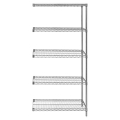 Chrome, 24"D x 36"W x 74"H, 5 Shelf, Wire Shelving Adder Kit