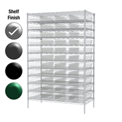 24"D x 48"W x 74"H Chrome Shelf w/ (12) Shelves and (44) 30174s