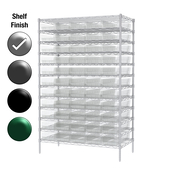 24"D x 48"W x 74"H Chrome Shelf w/ (12) Shelves and (55) 30184s