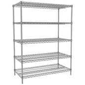 Chrome, 24"D x 48"W x 74"H, 5 Shelf, Wire Shelving Starter Kit