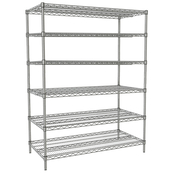 Chrome, 24"D x 48"W x 86"H, 6 Shelf, Wire Shelving Starter Kit