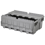 Grey, 20" x 12" x 7" Attached Lid Container, Traction Bottom