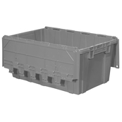 Grey, 27" x 17" x 12" Attached Lid Container, Traction Bottom