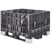 Black, 48" x 40" x 34", Heavy Duty Bulk Box, 2 Gates, Steel Deflector Plates, 2500lbs Cap.