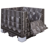 Black, 48" x 45" x 34", Heavy Duty Bulk Box, 2 Gates, Steel Deflector Plates, 2500lbs Cap.