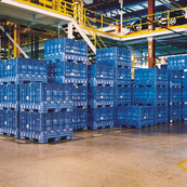 Blue, 48" x 45" x 34", Extra-Duty Bulk Box, 2 Gates, 2500lbs Cap.