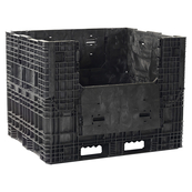 Black, 57-1/4" x 48" x 44", Extended Length Bulk Box, 2 Side Gates, 2000lbs Cap.