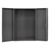 Grey, 48" x 24" x 72" Heavy Duty, 14Ga. Steel, Lockable, 4" Box Door, Customizable Cabinet w/ Louvered Doors and Back