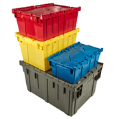 Grey, 20" x 12" x 7" Attached Lid Container, Traction Bottom