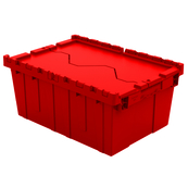 Red, 21" x 15" x 9" Attached Lid Container, Traction Bottom