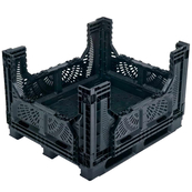 Black, 48" x 40" x 32", Vented Collapsible, 4 Gates, Field Bin Bulk Container
