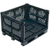 Black, 48" x 40" x 32", Vented Collapsible, 4 Gates, Field Bin Bulk Container