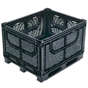 Black, 48" x 40" x 32", Vented Collapsible, 4 Gates, Field Bin Bulk Container